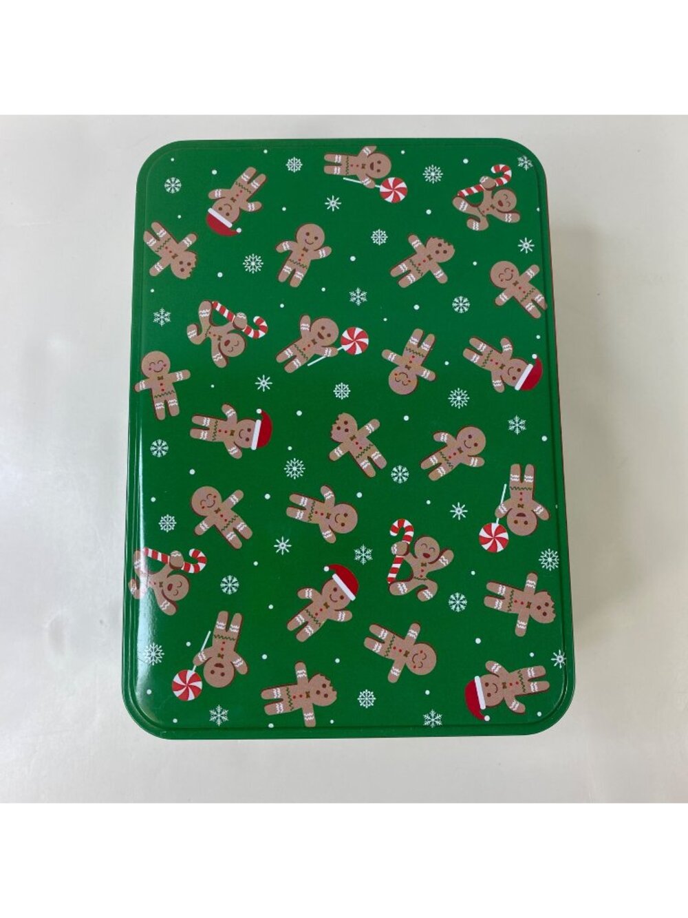 Gingerbread Candy Cane Green Christmas Holiday 7.5" Cookie Tin Canister